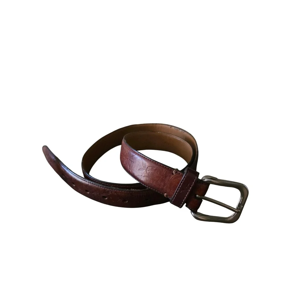Tommy Bahama Mens Brown Leather Embossed Leaf Belt 90s Y2K Square Buckle 38-40 L